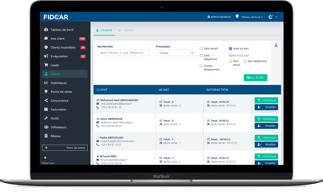 Fidcar Certified - Analyse et récolte de donnés clients